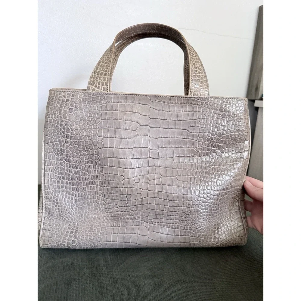 Saks Fifth Avenue Vintage Faux Croc Embossed Tote Bag Shoulder Purse Calf Skin
